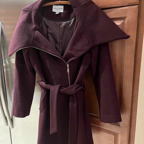 Cole Haan Jackets & Blazers - Cole Haan signature wall planned burgundy coat size 12 excellent condition
